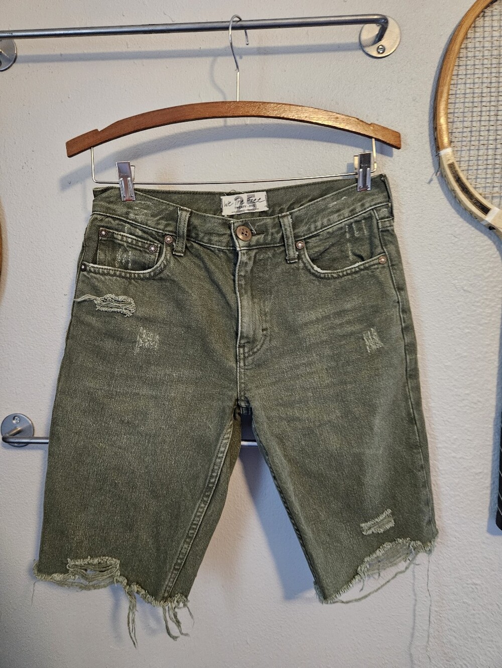 Free People Green Jean Shorts Bermuda 10" 25